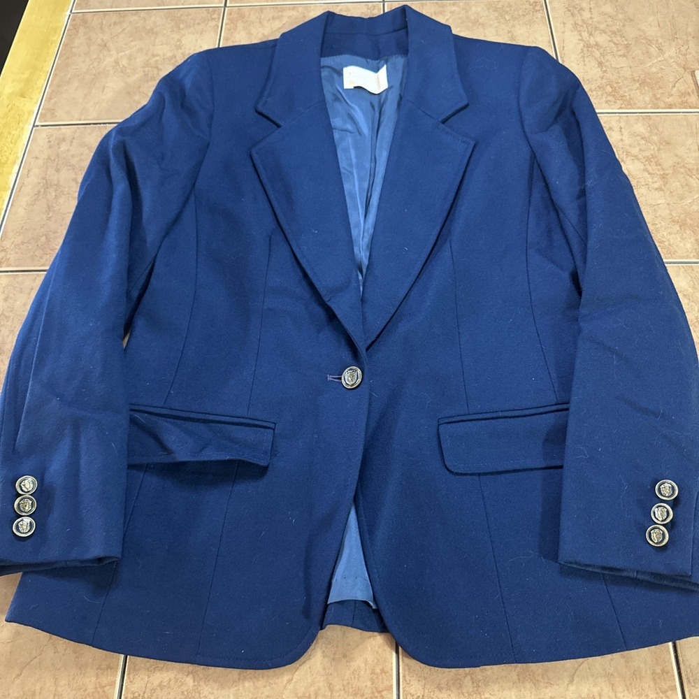 Vintage Pendleton Blazer Jacket‎ Womens Sz 4 Blue Wool Tweed Single Button USA